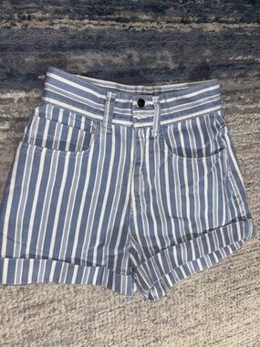 BDG Blue and White High-Waist Striped Shorts